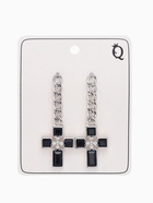 Серьги со стразами «Крестики» цепь, бело-чёрные в серебре - Фото 4