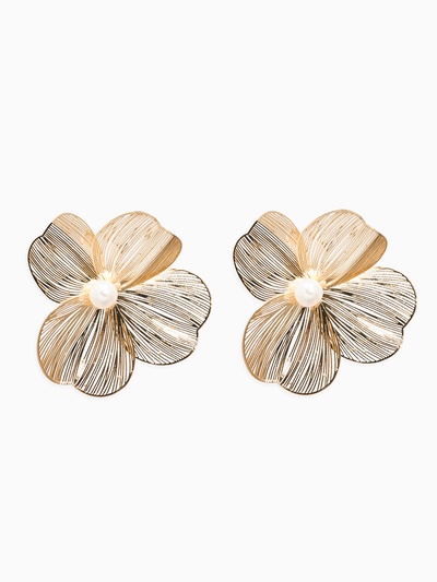 Серьги с жемчугом «Цветы» лёгкие, цвет белый в золоте
