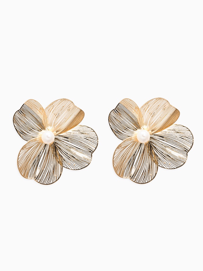 Серьги с жемчугом «Цветы» лёгкие, цвет белый в золоте - Фото 1