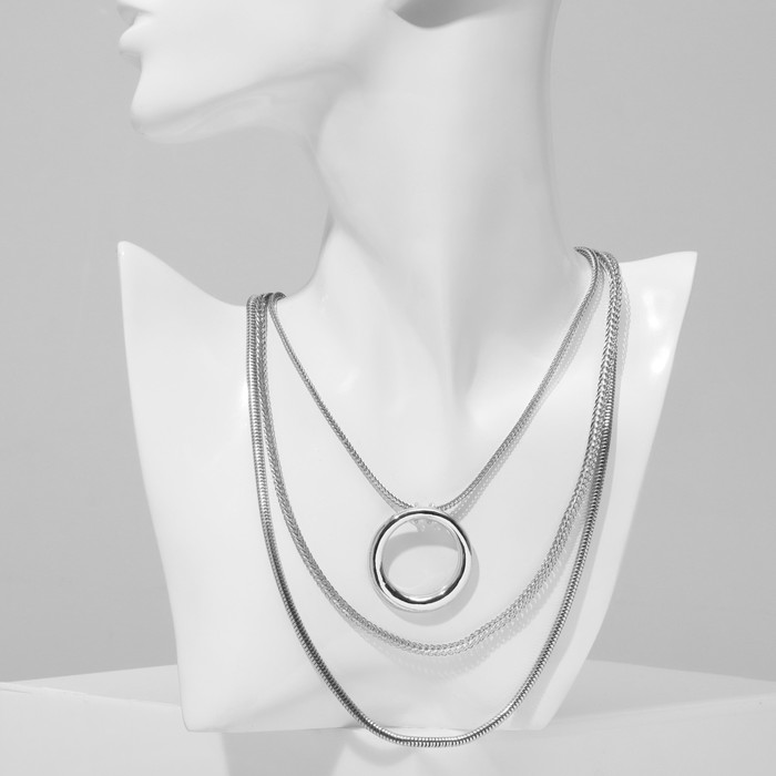 Кулон «Цепь» кольцо, 3 нити, цвет серебро, 58 см