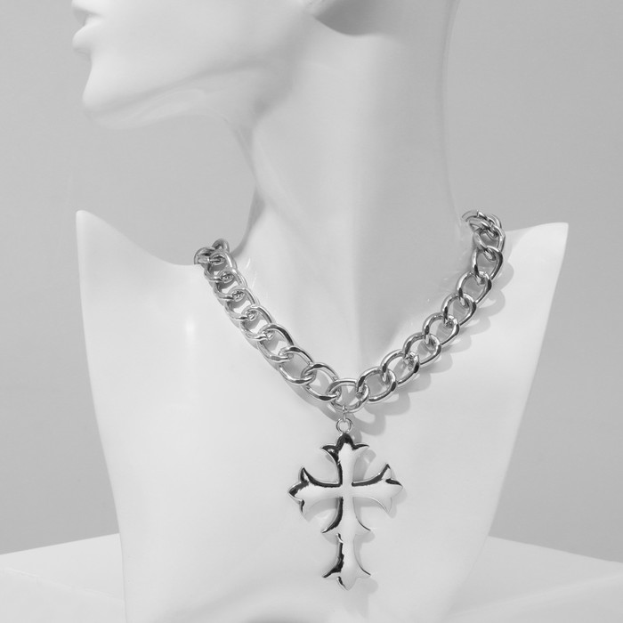 Кулон «Цепь» крест, возрождение, цвет серебро, 46 см