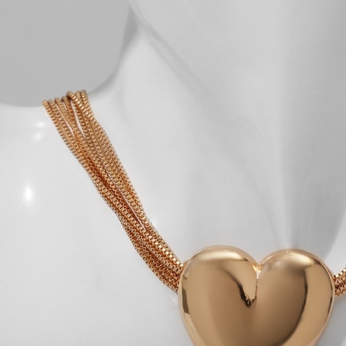 Колье «Цепь» сердце объёмное, 8 нитей, цвет золото, 38 см - фото 1908117341