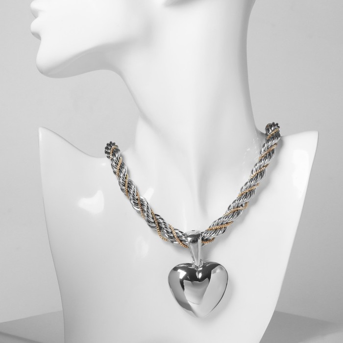 Кулон «Цепь» сердце, жгут, цвет серебро, 44 см - фото 1908117351