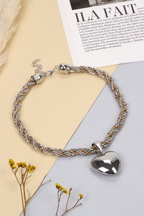 Кулон «Цепь» сердце, жгут, цвет серебро, 44 см 10218533