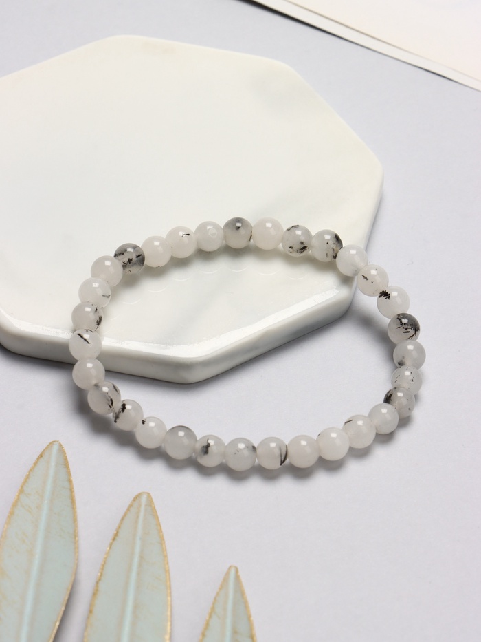 Браслет из бусин «Агат волосатик», d=5 см, шар №6, белый