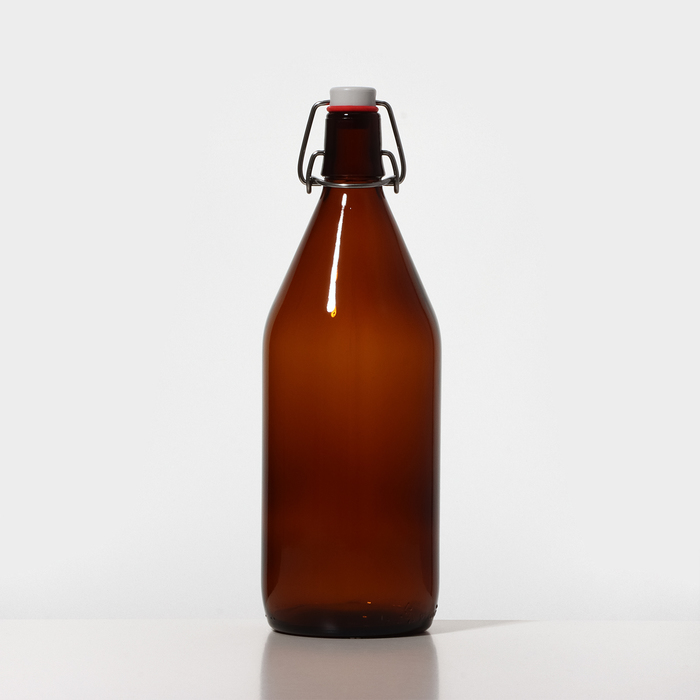 Бутылка бугельная с пробкой «Коричневая», 1000 мл, тип 2, упаковка 12 шт - Фото 1