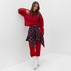 Костюм женский (толстовка, брюки) MIST Punk с вышивкой, размер 48-50, красный - Фото 4