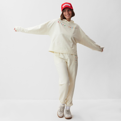 Костюм с вышивкой женский (толстовка, брюки) MIST No regrets, размер 48-50, молочный