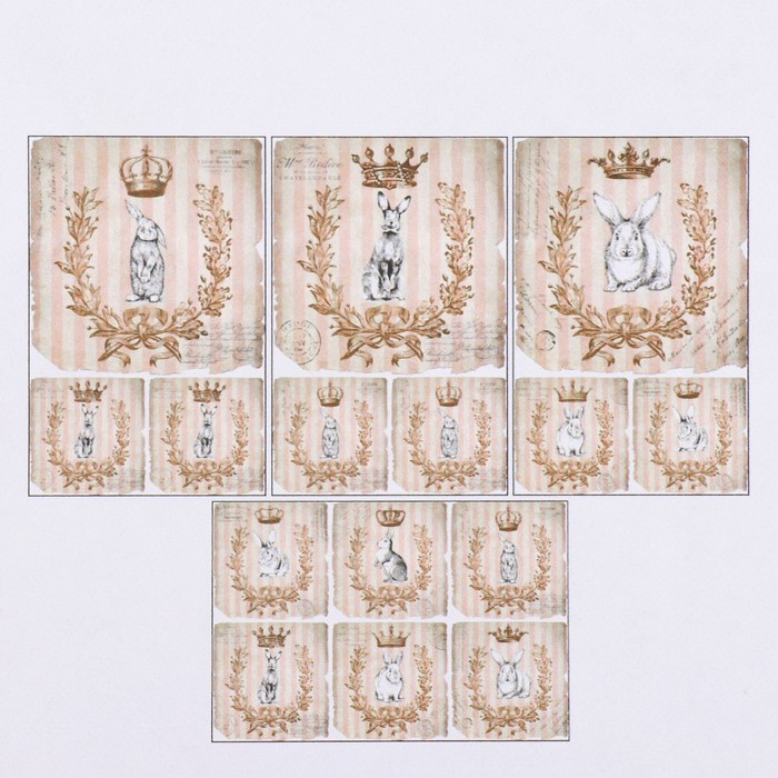 Набор декупажных карт 4 шт «Королевский кролик», 45 г/м2, формат А4 - Фото 1