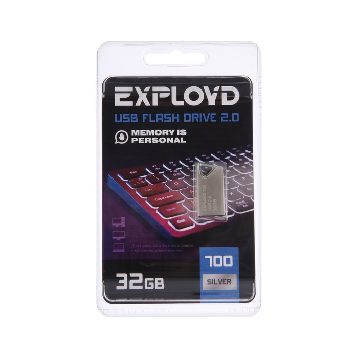 Флешка Exployd, mini,32 Гб,USB 2.0, чт до 15 Мб/с, зап до 8 Мб/с, металическая, серебряная