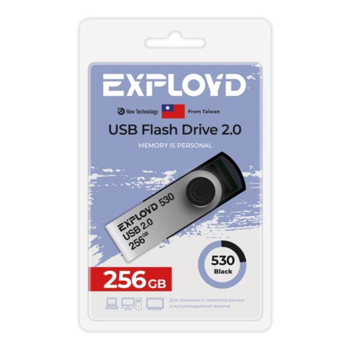 Флешка Exployd, mini,256 Гб,USB 2.0, чт до 20 Мб/с, зап до 10 Мб/с, черная