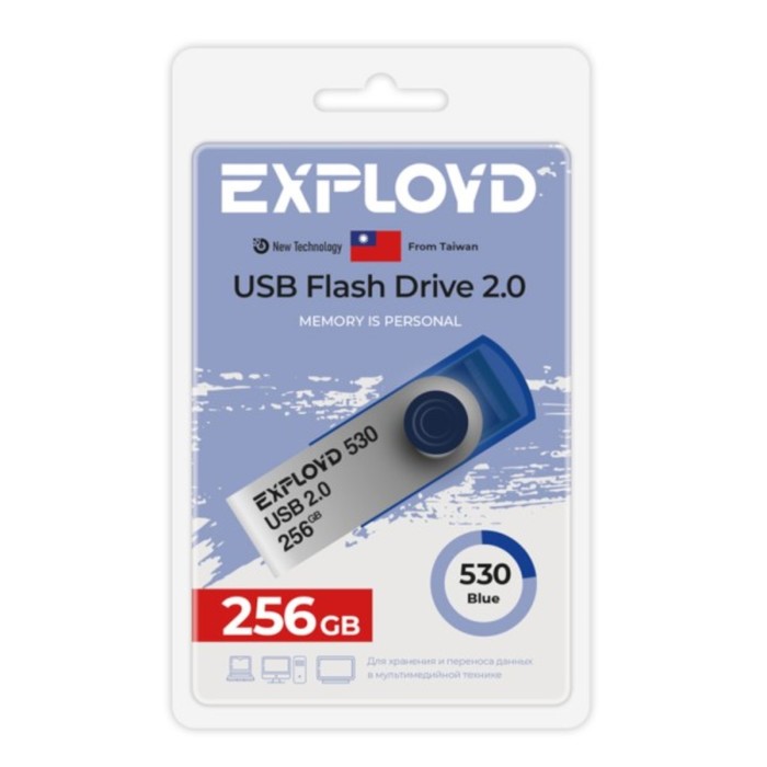 

Флешка Exployd, mini,256 Гб,USB 2.0, чт до 20 Мб/с, зап до 10 Мб/с, синяя