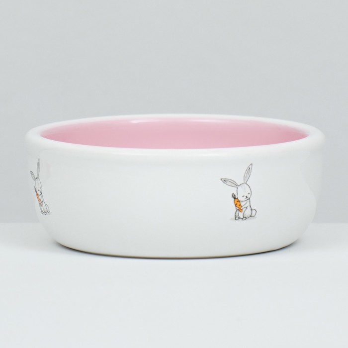 Миска керамическая для кроликов 200 мл  10 х 3,7 см, розовая/белая