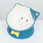 Миска керамическая "Киса" на подставке-лапках 200 мл 13 х 12 х 8 см, голубая - Фото 4