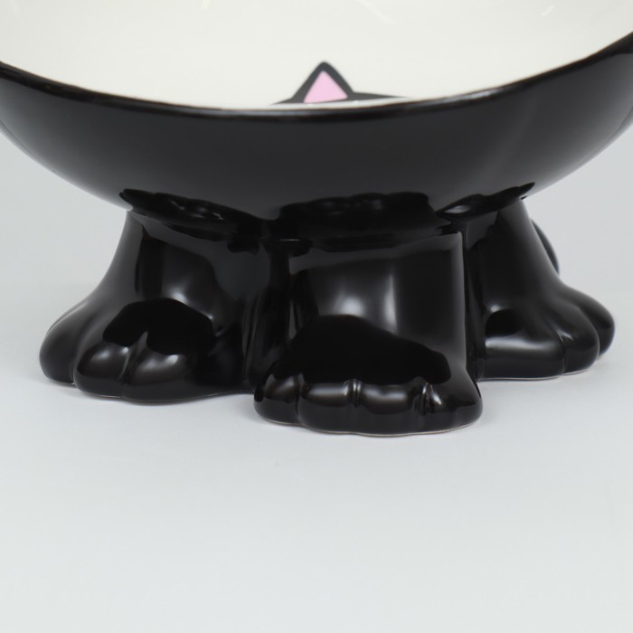 Миска керамическая "Киса" на подставке-лапках 200 мл  13 х 12 х 8 см, чёрная