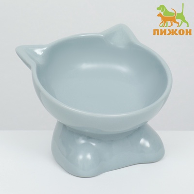 Миска для кошек Пижон «Киса», 200 мл, 13×12×8 см, на подставке-лапках, керамика, серая