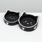 Миска для кошек Пижон «Кошачье семейство» 40/60 мл, 19×10.5×3.5 см, двойная, керамика, чёрная, белая - Фото 4