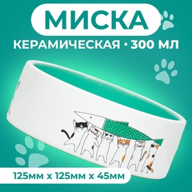 Миска керамическая "Любовь и коты" 300 мл  12,5 x 4,5 cм, мятная