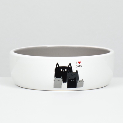 Миска «Любимые коты» 300 мл, 13.4×13.4×4 см, керамика, серая, белая