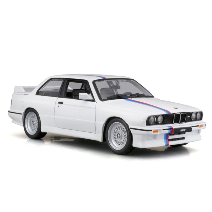 Машинка Bburago Bmw M3 (E30) 1988, Die-Cast, 1:24, цвет белый, с принтом - фото 1911059722