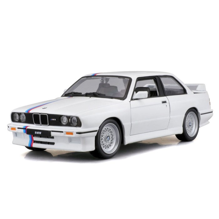Машинка Bburago Bmw M3 (E30) 1988, Die-Cast, 1:24, цвет белый, с принтом - фото 1911059729