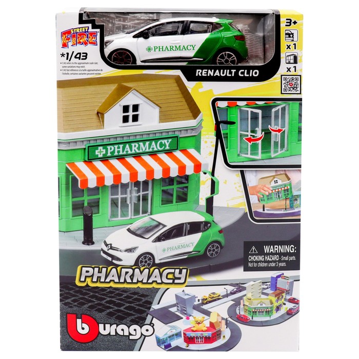 Набор игровой Bburago «Построй свой город! Аптека», с машинкой Street Fire, 1:43 - фото 1877169282