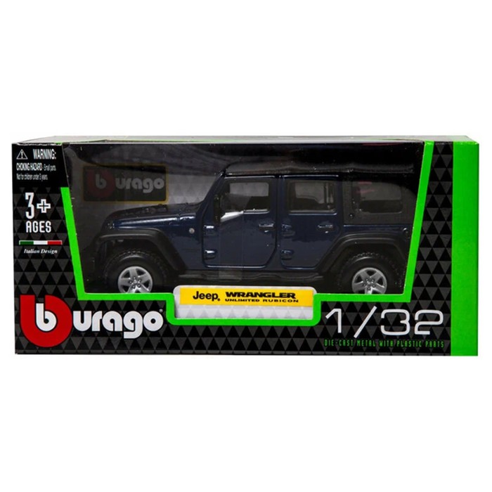 Машинка Bburago Jeep Wrangler Unlimited Rubicon, Die-Cast, 1:32, цвет синий - фото 1911060222
