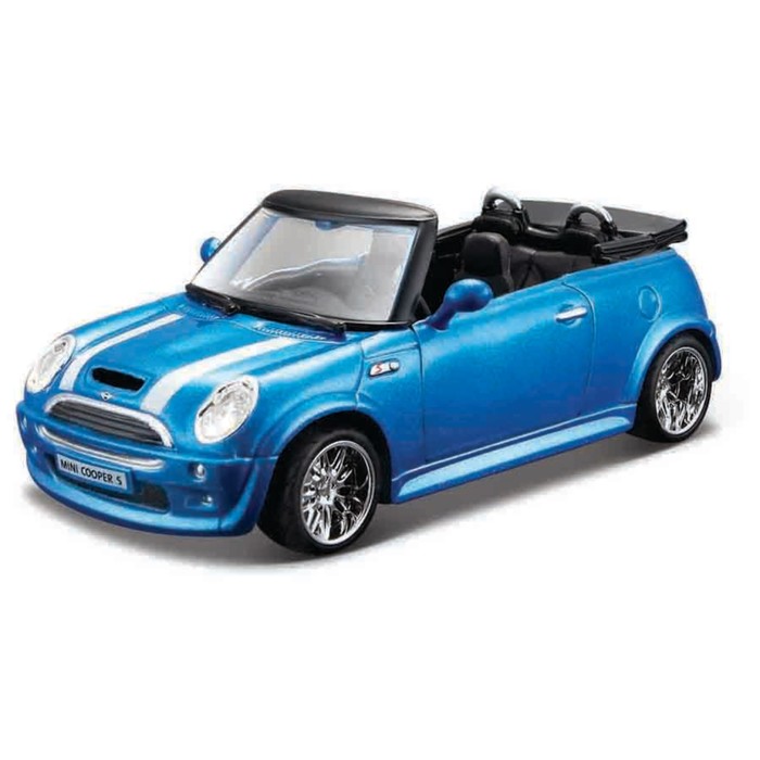Машинка Bburago Mini Cooper S Cabriolet, Die-Cast, 1:32, цвет синий с принтом - Фото 1