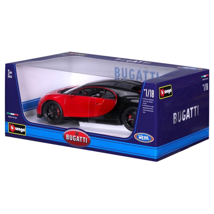 Машинка Bburago Bugatti Chiron Sport, Die-Cast, 1:32, цвет чёрно-красный - фото 1911060337