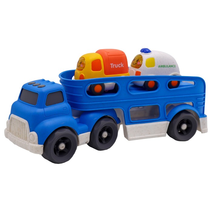 Эко-машинка Funky Toys «Грузовик», с двумя машинками, цвет синий, 30 см