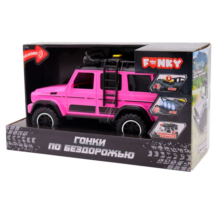 Машинка фрикционная Funky Toys «Гонки по бездорожью. Внедорожник», открывающиеся двери, со светом и звуком, 23 см, цвет розовый