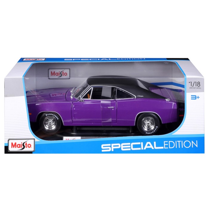 Машинка Maisto Die-Cast 1969 Dodge Charger R/T, открывающиеся двери, 1:18, цвет фиолетовый - фото 1909588278