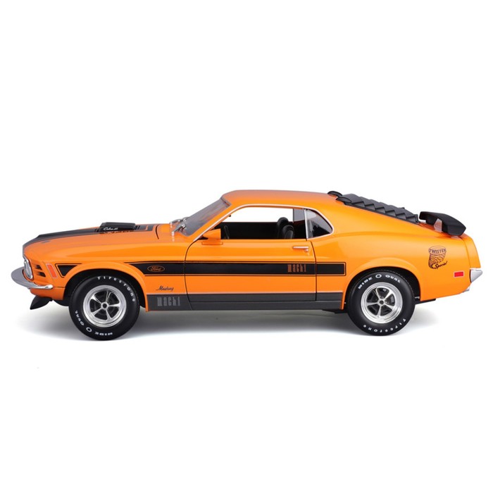 Машинка Maisto Die-Cast 1970 Ford Mustang Mach 1, 1:18, цвет оранжевый с принтом - фото 1909588301