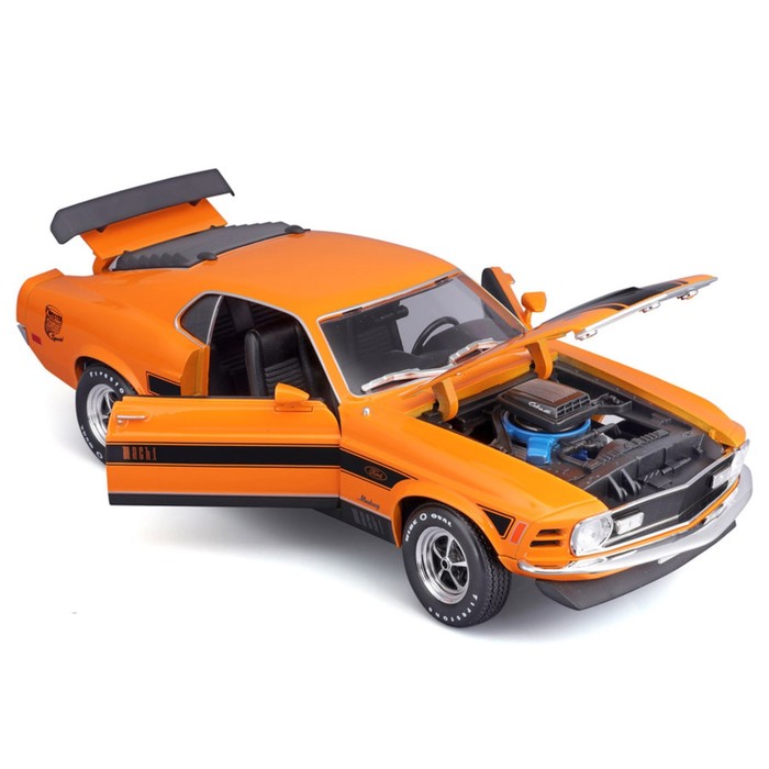 Машинка Maisto Die-Cast 1970 Ford Mustang Mach 1, 1:18, цвет оранжевый с принтом - фото 1909588297