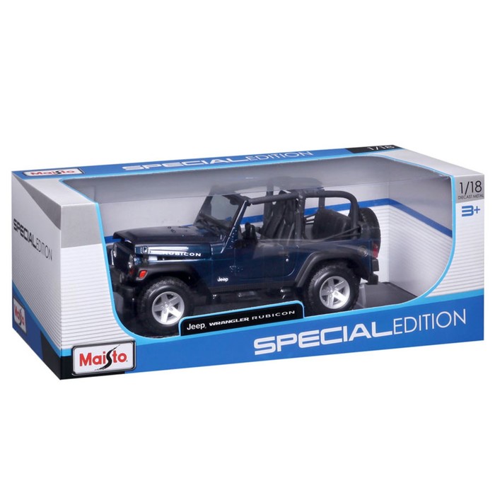 Машинка Maisto Die-Cast Jeep Wrangler Rubicon, открывающиеся двери, 1:18, цвет тёмно-синий - фото 1909588370