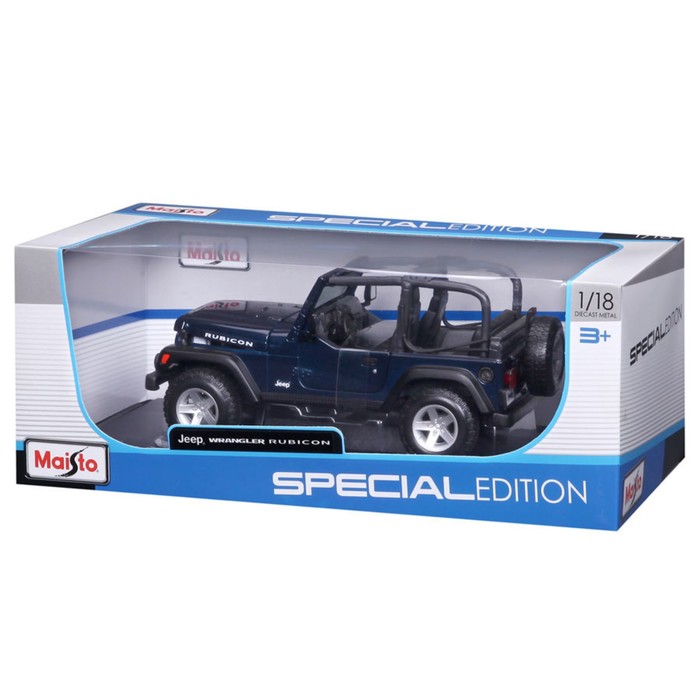 Машинка Maisto Die-Cast Jeep Wrangler Rubicon, открывающиеся двери, 1:18, цвет тёмно-синий - фото 1909588371