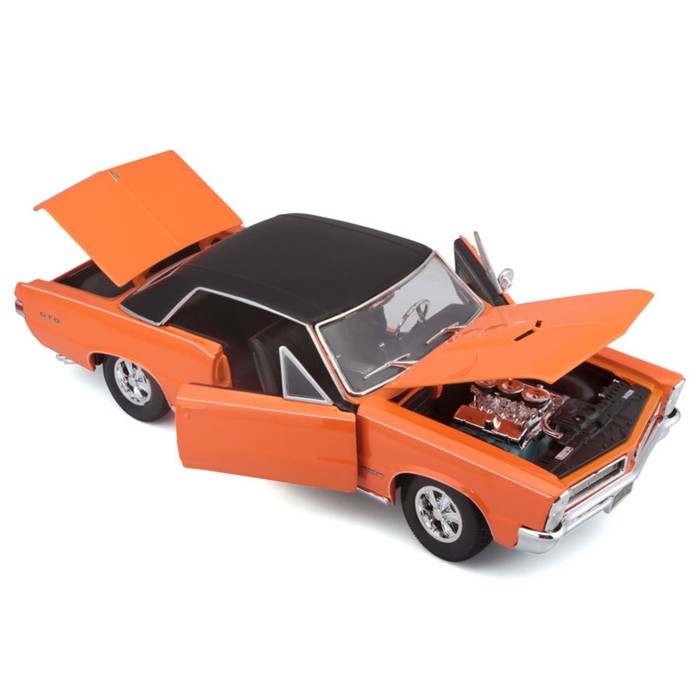 Машинка Maisto Die-Cast 1965 Pontiac GTO, открывающиеся двери, 1:18, цвет оранжевый - фото 1909588404