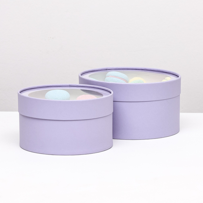 Набор 2 в 1 круглых коробок "Бледно-фиолетовый" с окном, 21 х 11 - 18 х 10 см