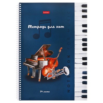 Тетрадь для нот А4 24 листа, на гребне "Музыка для души", обложка мелованный картон, справочная информация, блок 80 г/м2