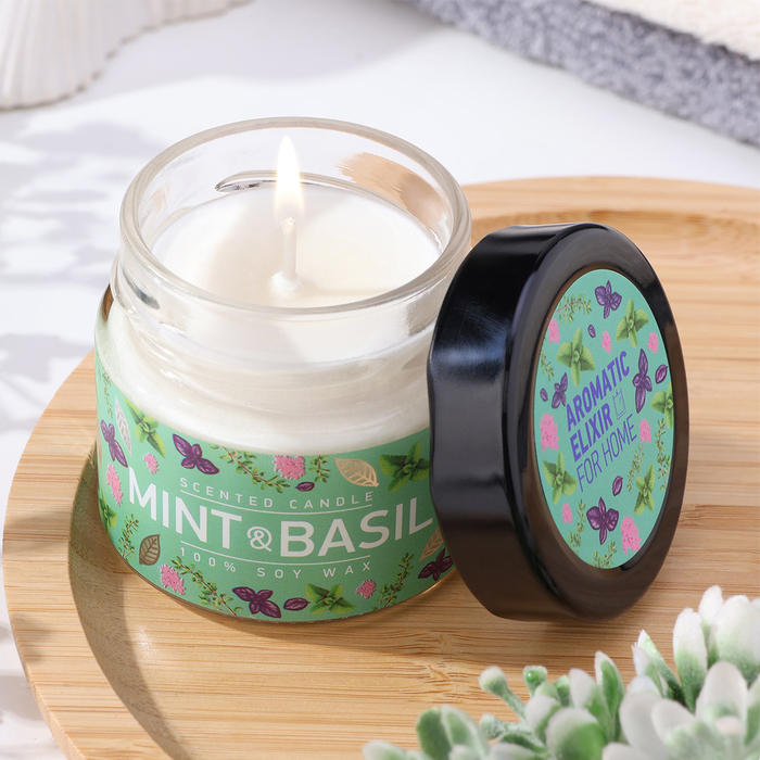 Ароматическая свеча в банке «Базилик и мята», соевый воск, 80 г - Фото 1