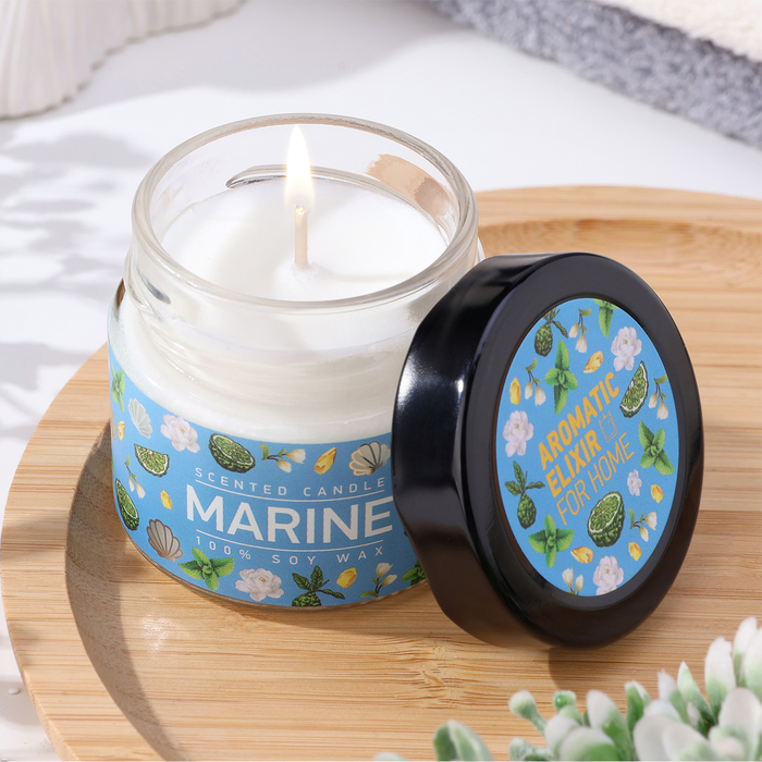Ароматическая свеча в банке «Морская вода», соевый воск, 80 г - Фото 1