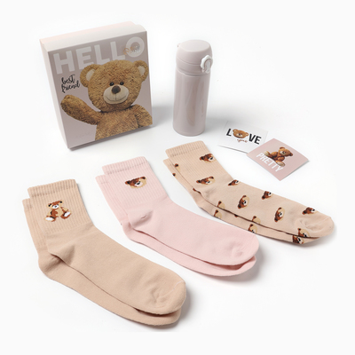 Подарочный набор KAFTAN Hello: термос и носки 3 пары, размер 37-39 (23-25 см)