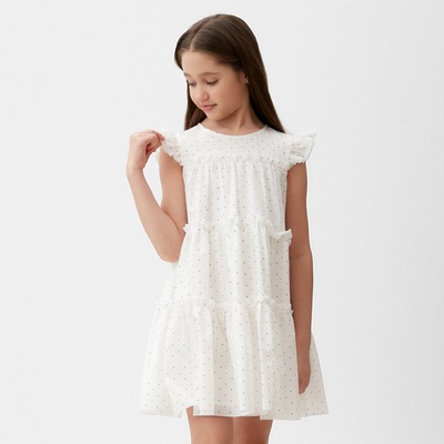 Платье для девочки MINAKU: Cotton collection в горошек, белое, рост 110-116 см