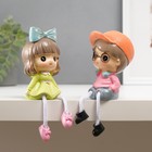 Сувенир полистоун "Мальчки в кепке и девочка с бантом" дл. ножки, набор 2 шт 6х7х17 см - фото 24016029