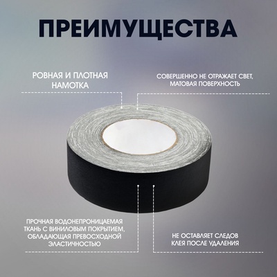 Лента клейкая «Про-Гафф» ТУНДРА, черная, 350 мкм, 24 мм × 25 м