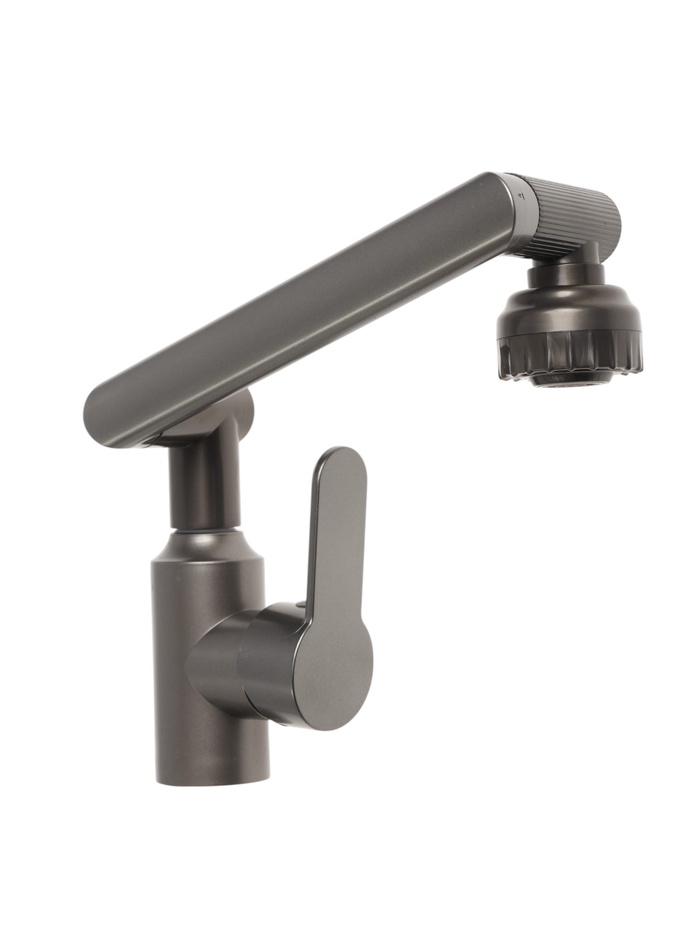 Смеситель для кухни ZEIN Z3706, регулируемый излив высотой 25 см, аэратор 2 режима, графит