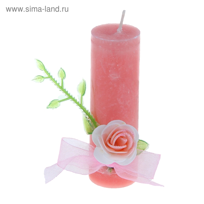 Свеча восковая с декором "Роза", цвет розовый - Фото 1