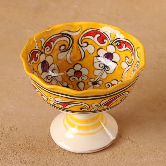 Конфетница Риштанская Керамика "Цветы", желтая 12 см, - фото 1906676943