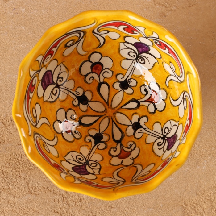 Конфетница Риштанская Керамика "Цветы", желтая 12 см,