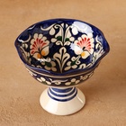 Конфетница Риштанская Керамика "Цветы", синяя 14 см, - фото 4437981